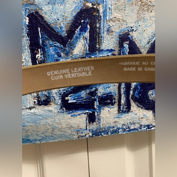 Cream Suede 1” Leather Belt with rectangular Buckle Sz. L - Picture 3 of 9